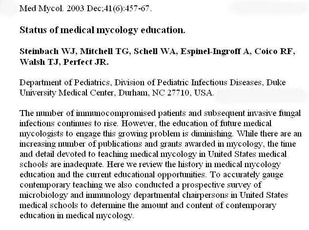 Steinbach Duke Status of Medical Mycology Education - Full Reprint